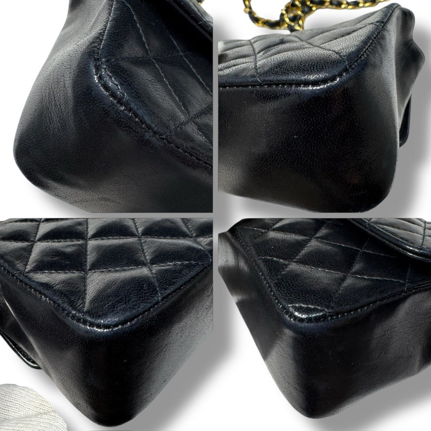 【良品】シャネル　ミニマトラッセ　チェーンショルダーバッグ　ブラック　ラムスキン