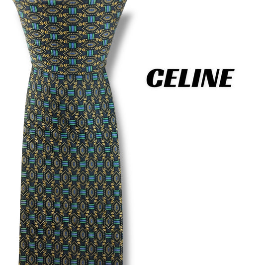 【7795】良品！セリーヌ　ネクタイ　ダークグリーン系