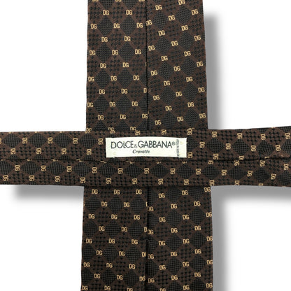 【7800】美品！ドルチェアンドガッバーナ　ネクタイ　ブラウン系　DG柄