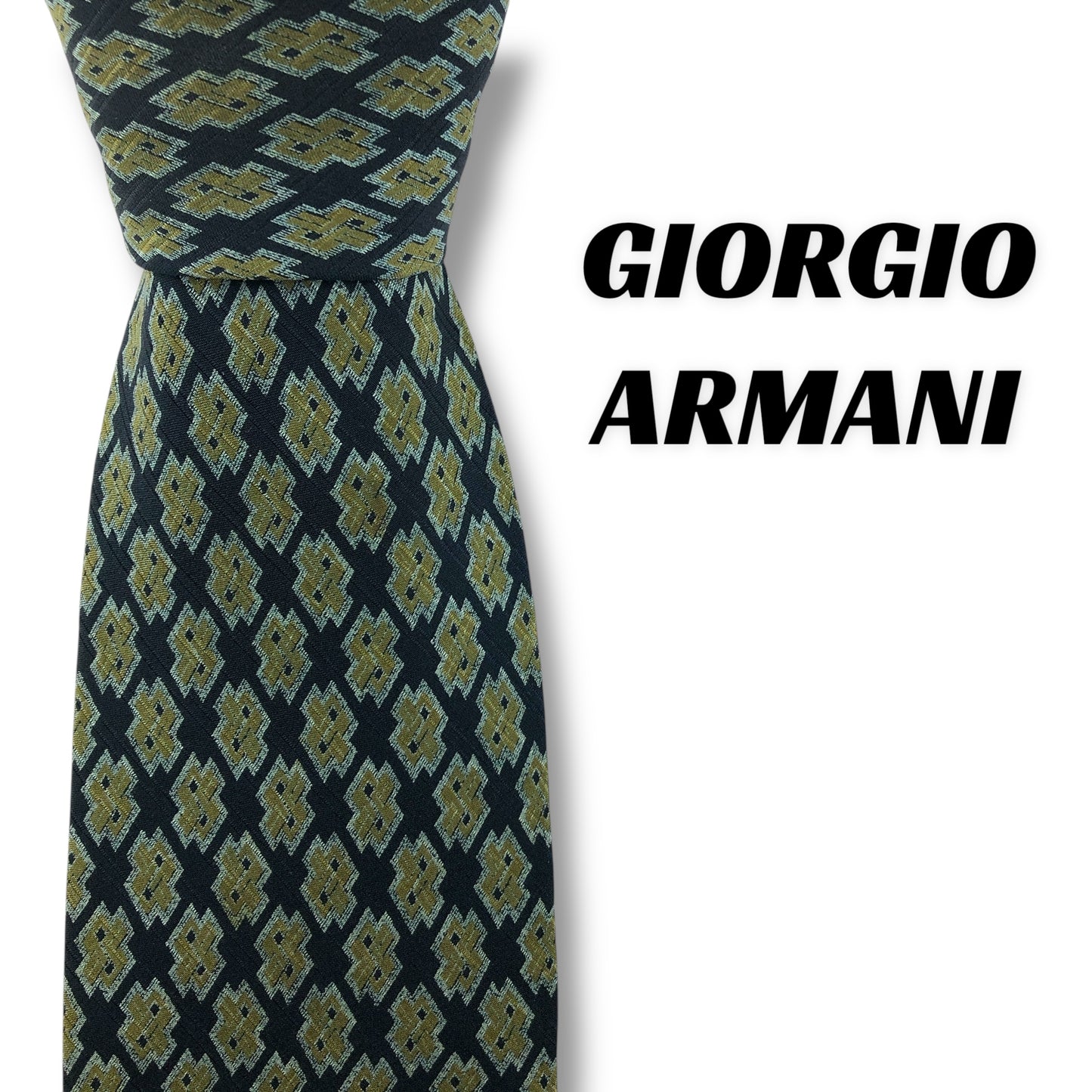 【7804】可品！アルマーニ　ネクタイ　ブラック系　グリーン系
