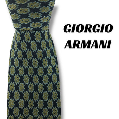 【7804】可品！アルマーニ　ネクタイ　ブラック系　グリーン系