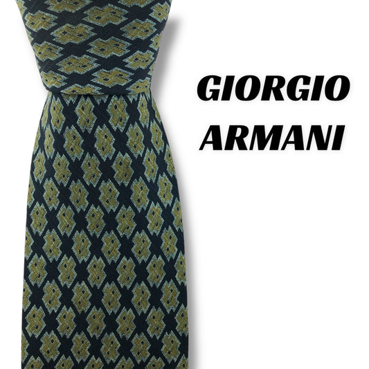 【7804】可品！アルマーニ　ネクタイ　ブラック系　グリーン系