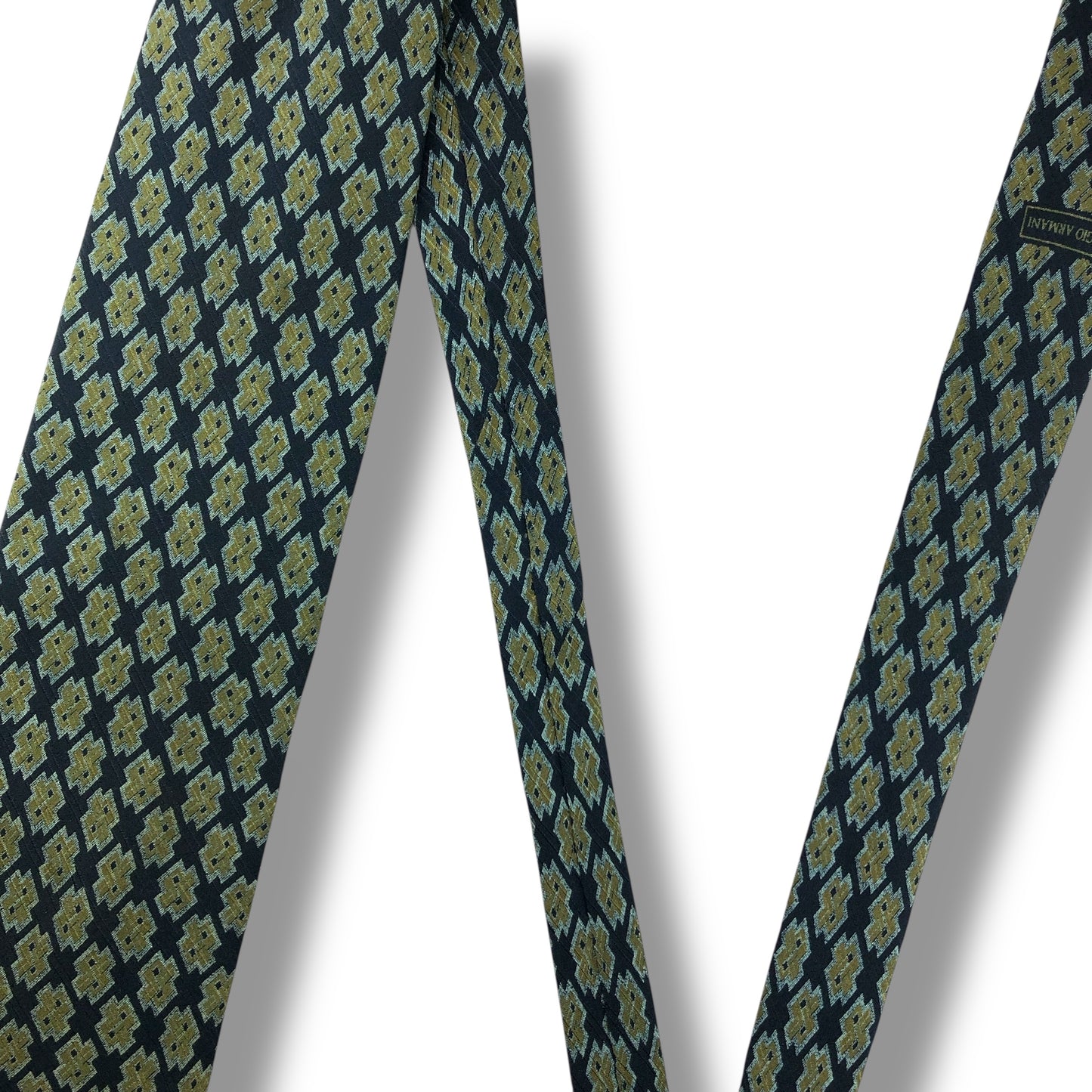 【7804】可品！アルマーニ　ネクタイ　ブラック系　グリーン系