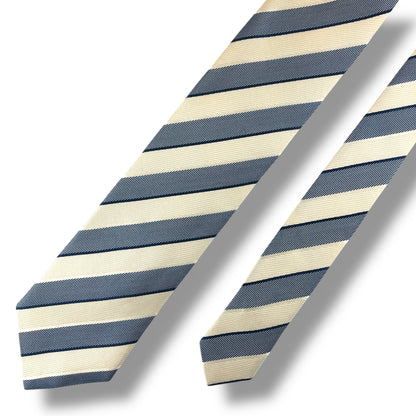 【7805】良品！エルメネジルドゼニア　ネクタイ　青×クリーム色系