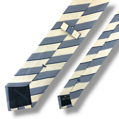 【7805】良品！エルメネジルドゼニア　ネクタイ　青×クリーム色系