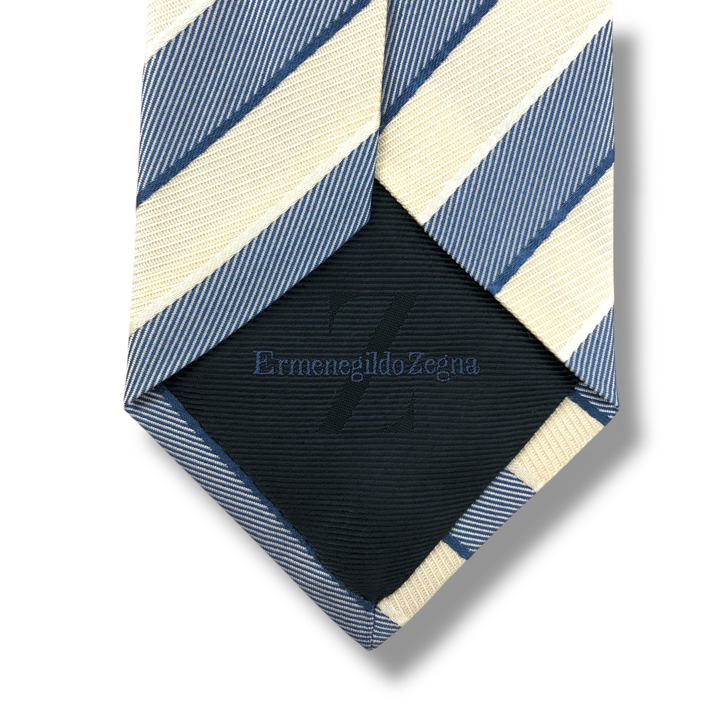 【7805】良品！エルメネジルドゼニア　ネクタイ　青×クリーム色系