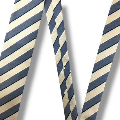 【7805】良品！エルメネジルドゼニア　ネクタイ　青×クリーム色系