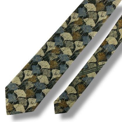 【7806】美品！エルメネジルドゼニア　ネクタイ　グリーン系　イチョウ柄