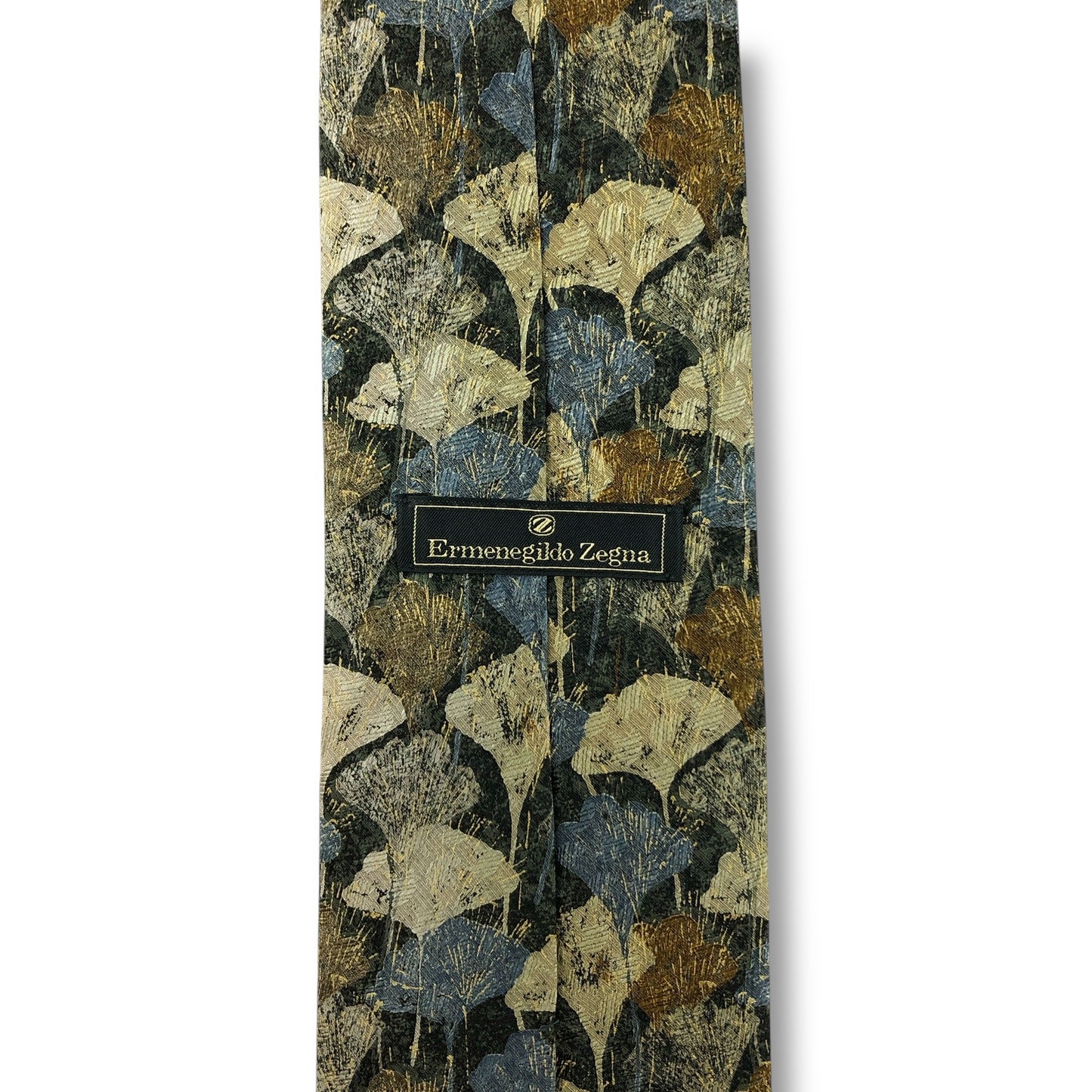 【7806】美品！エルメネジルドゼニア　ネクタイ　グリーン系　イチョウ柄