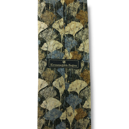 【7806】美品！エルメネジルドゼニア　ネクタイ　グリーン系　イチョウ柄