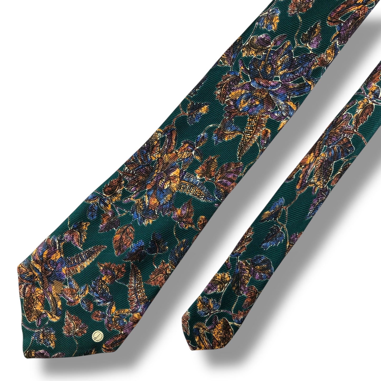 【7809】美品！ダンヒル　ネクタイ　グリーン系　葉柄