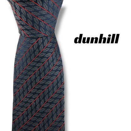 【7813】美品！ダンヒル　ネクタイ　ダークネイビー系　葉柄