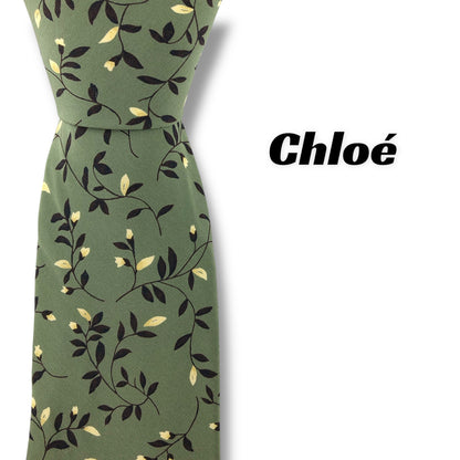 【7815】美品ー良品！クロエ　ネクタイ　グリーン系　葉柄