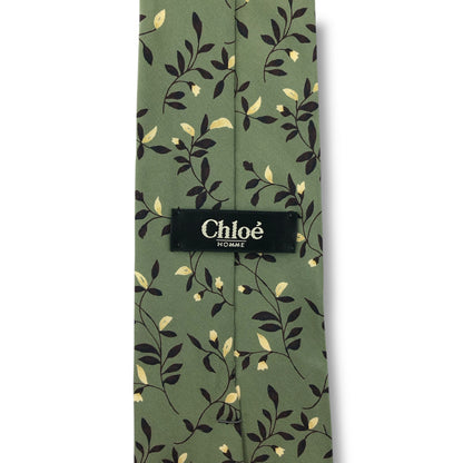 【7815】美品ー良品！クロエ　ネクタイ　グリーン系　葉柄