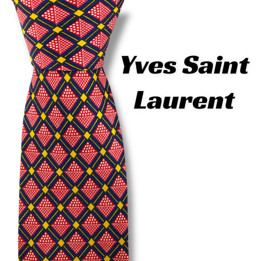 【7816】美品！イブサンローラン　ネクタイ　レッド系