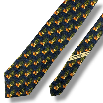 【7821】美品！エルメネジルドゼニア　ネクタイ　ブルー系　トマト柄