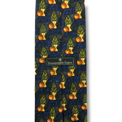 【7821】美品！エルメネジルドゼニア　ネクタイ　ブルー系　トマト柄