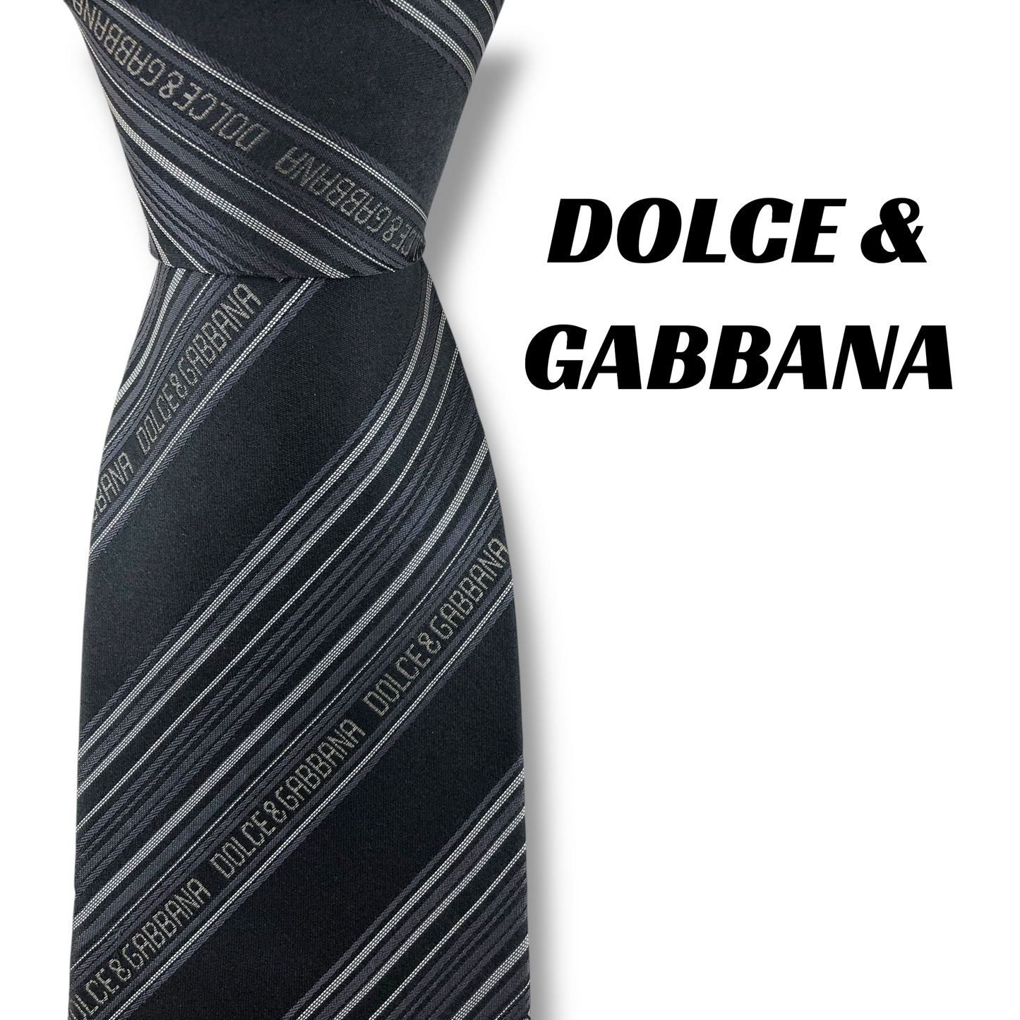 【8038】美品！ドルチェアンドガッバーナ　ネクタイ　ブラック系　ストライプ