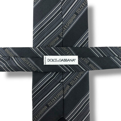 【8038】美品！ドルチェアンドガッバーナ　ネクタイ　ブラック系　ストライプ
