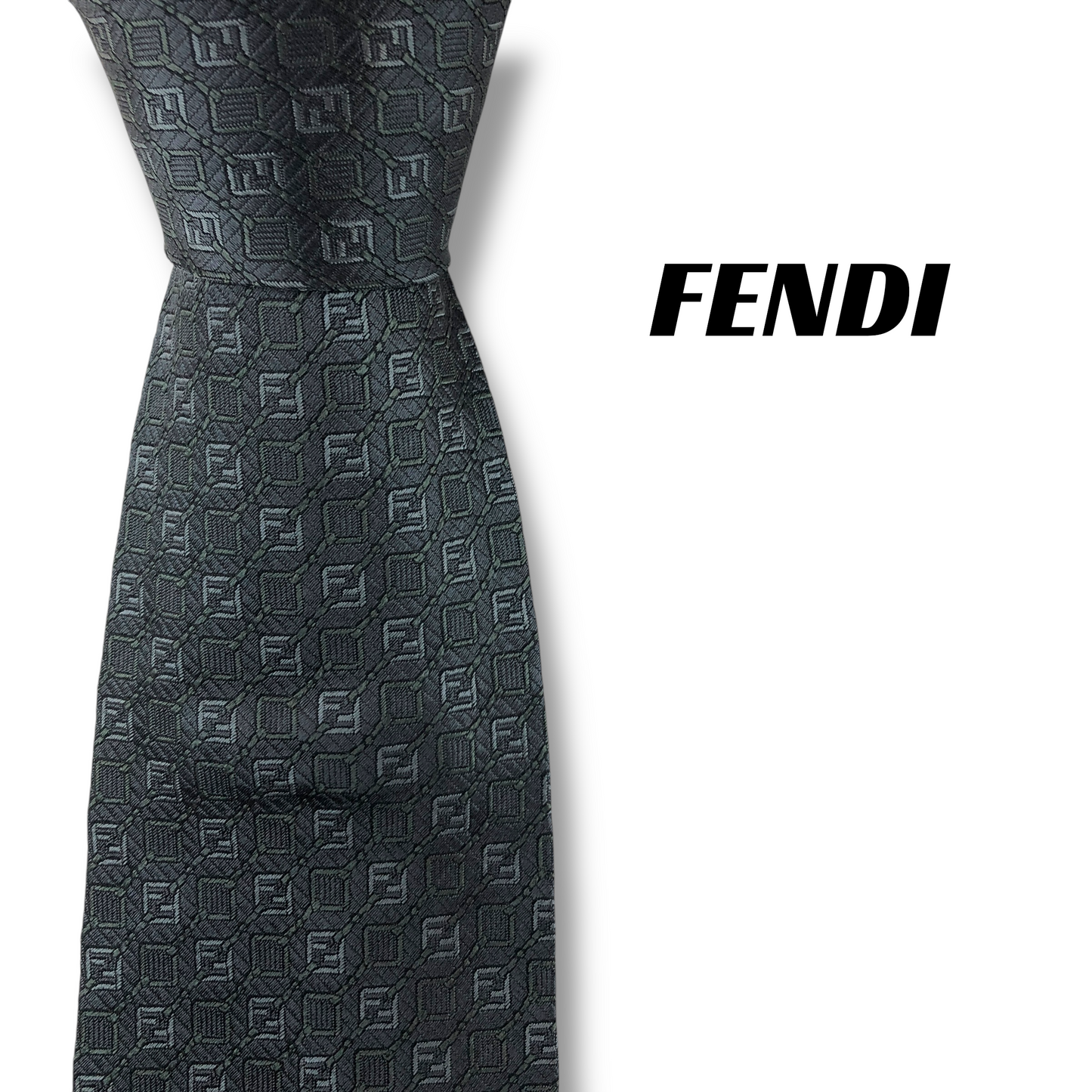 【8039】良品！フェンディ　ネクタイ　ダークシルバー系