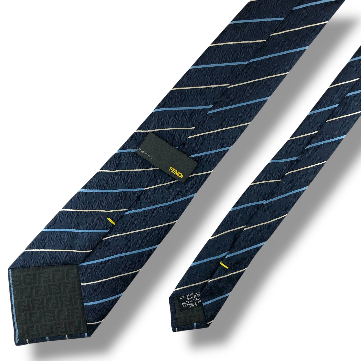 【8041】美品！フェンディ　ネクタイ　ブルー系　ストライプ柄　FF柄