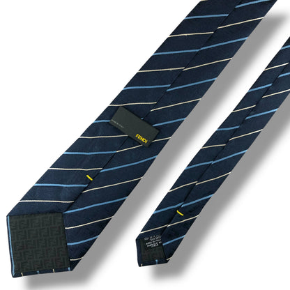 【8041】美品！フェンディ　ネクタイ　ブルー系　ストライプ柄　FF柄