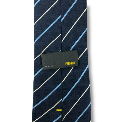 【8041】美品！フェンディ　ネクタイ　ブルー系　ストライプ柄　FF柄
