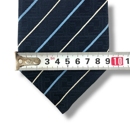 【8041】美品！フェンディ　ネクタイ　ブルー系　ストライプ柄　FF柄