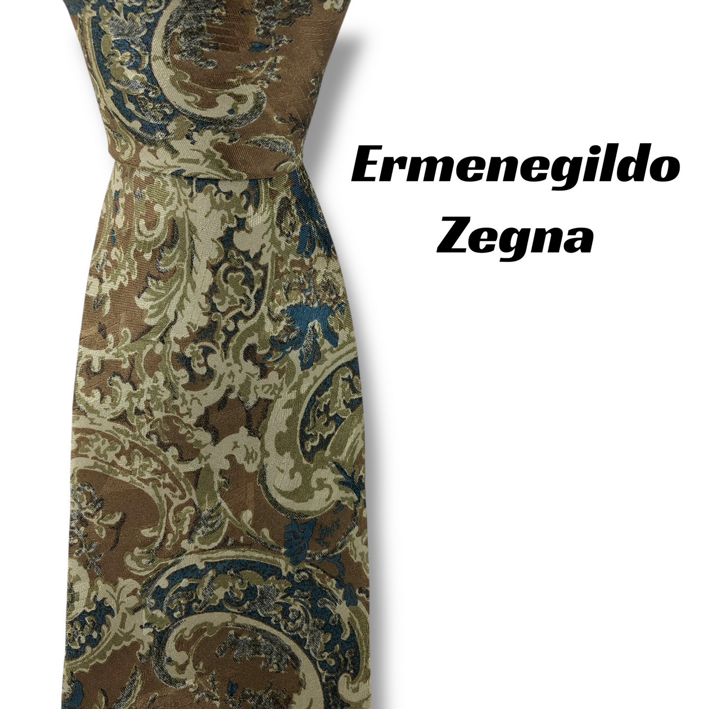 【8061】美品！エルメネジルドゼニア　ネクタイ　ベージュ系