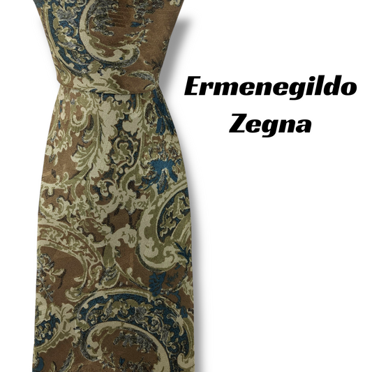 【8061】美品！エルメネジルドゼニア　ネクタイ　ベージュ系