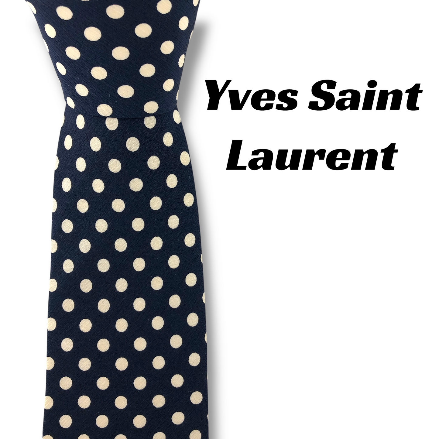 【8065】美品！イブサンローラン　ネクタイ　ネイビー系　ドット柄