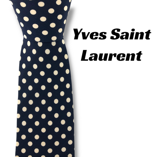 【8065】美品！イブサンローラン　ネクタイ　ネイビー系　ドット柄