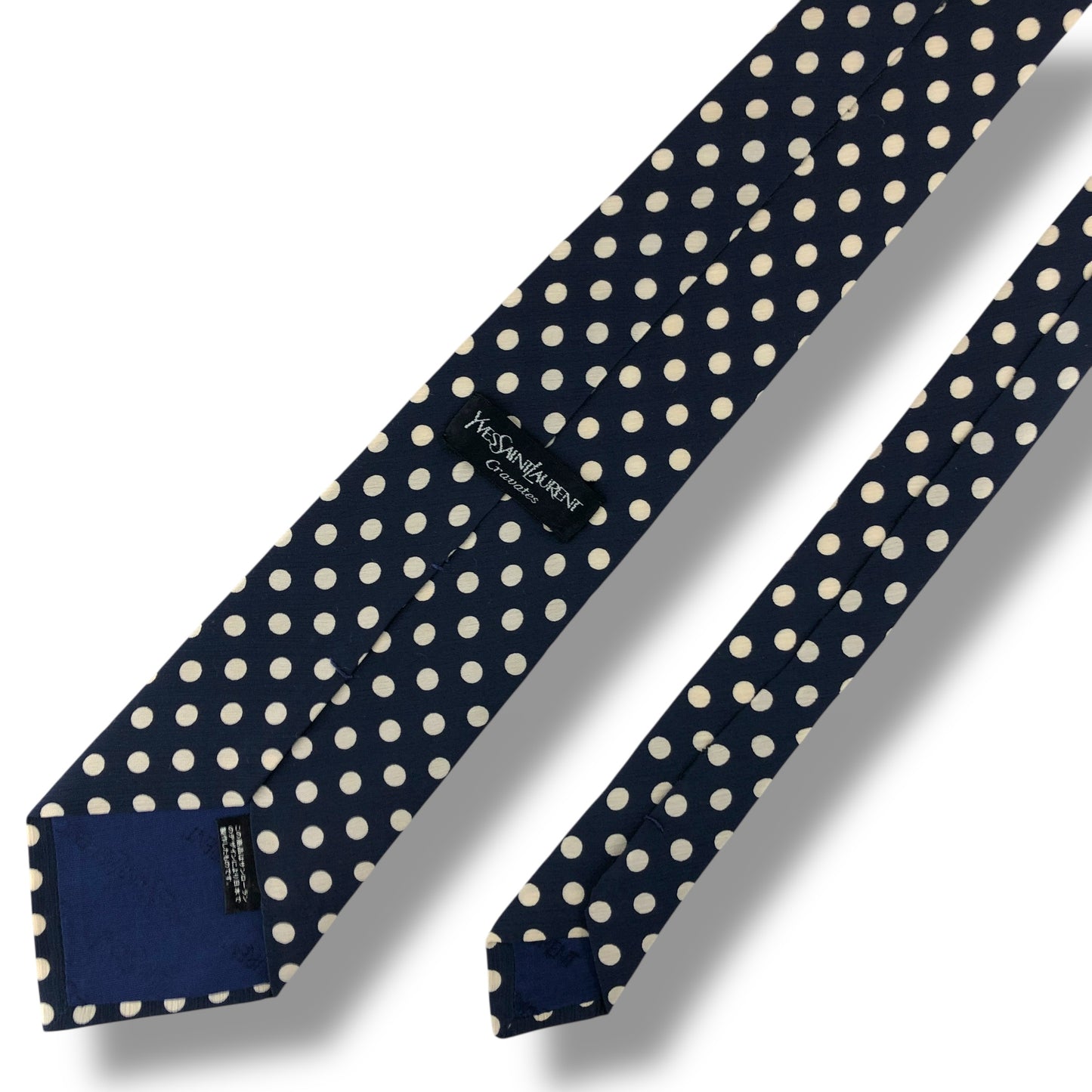【8065】美品！イブサンローラン　ネクタイ　ネイビー系　ドット柄