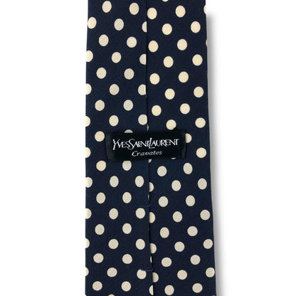 【8065】美品！イブサンローラン　ネクタイ　ネイビー系　ドット柄
