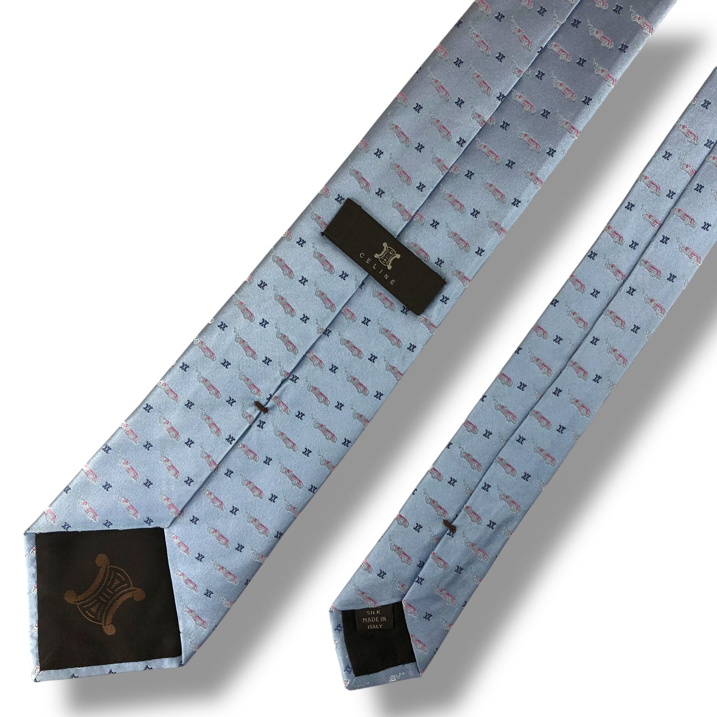 【8070】美品！セリーヌ　ネクタイ　水色系　マカダム柄