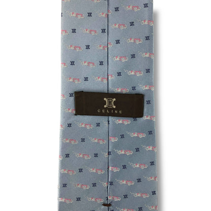 【8070】美品！セリーヌ　ネクタイ　水色系　マカダム柄