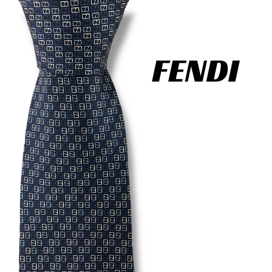 【8073】美品ー良品！フェンディ　ネクタイ　ネイビー系