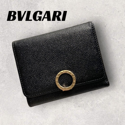 【美品】BVLGARI　財布　ブラック　三つ折り　ロゴクリップ