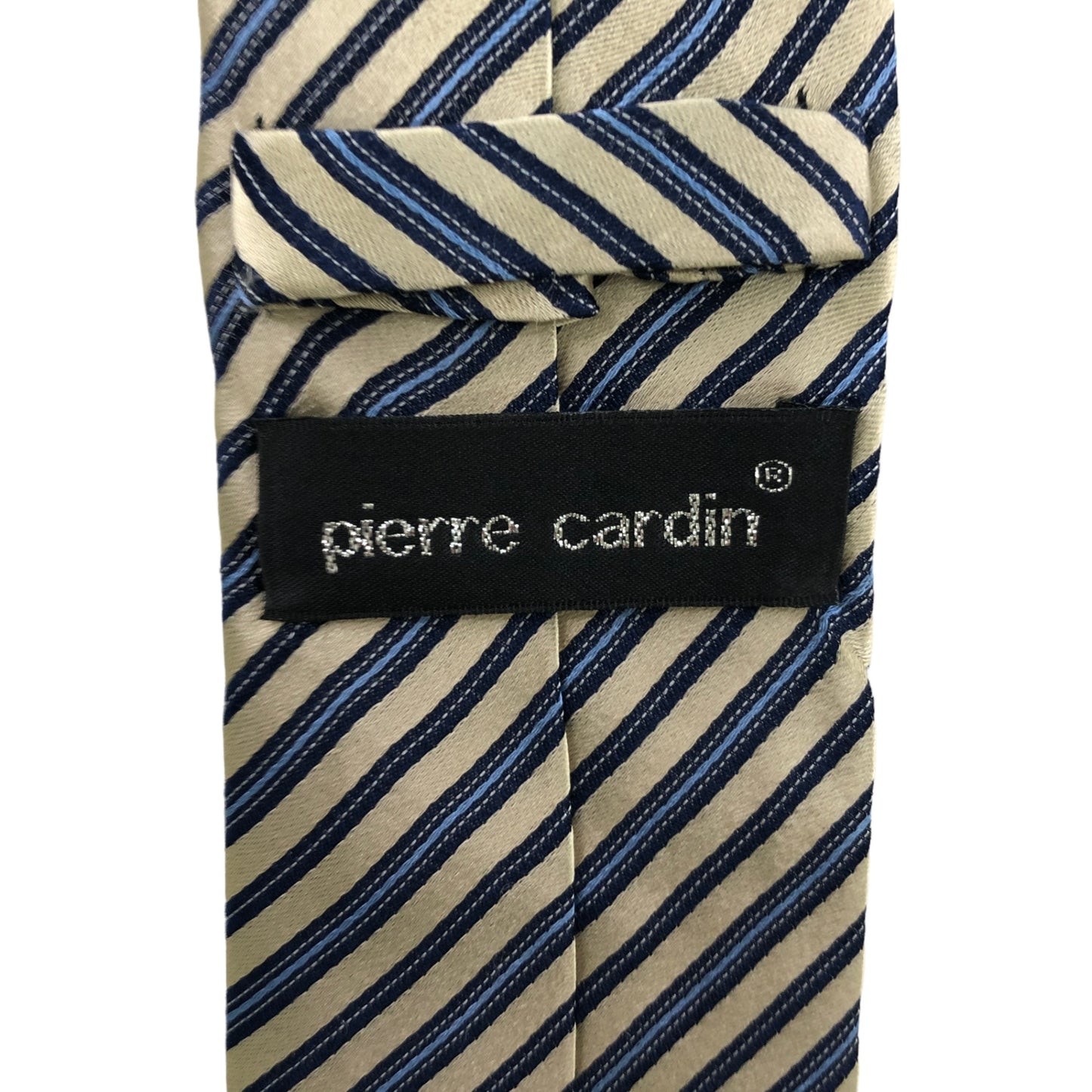 [6141] Good quality! Pierre Cardin tie, cream color x blue stripes 