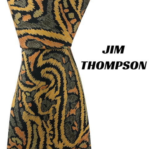 【6122】良品！ ジムトンプソン　ネクタイ　総柄　ブラックベース