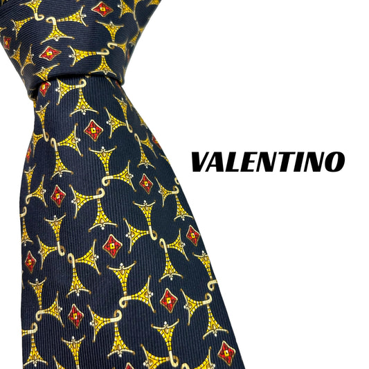 [6113] Beautiful item! Valentino tie, navy, trumpet pattern 