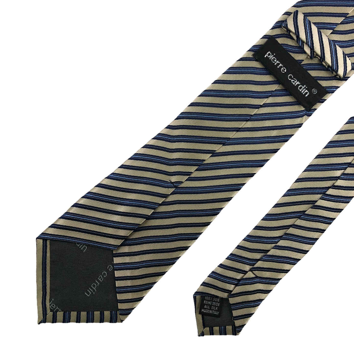 [6141] Good quality! Pierre Cardin tie, cream color x blue stripes 