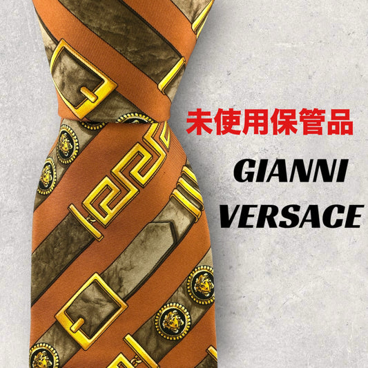 [5954] Unused and stored item! Gianni Versace tie, orange brown, Medusa 