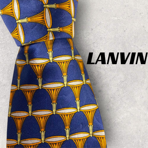 【3490】美品！LANVIN ネクタイ　ネイビー系