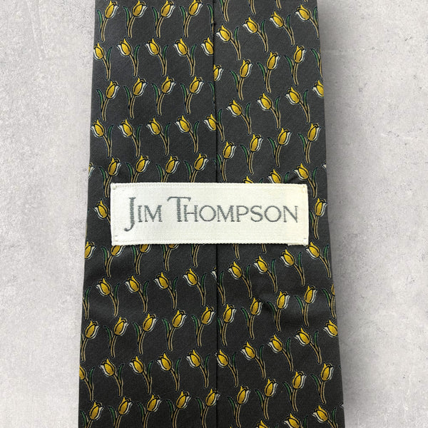【5397】美品ー良品！JIM THOMPSON　ネクタイ　グレー系　チューリップ柄