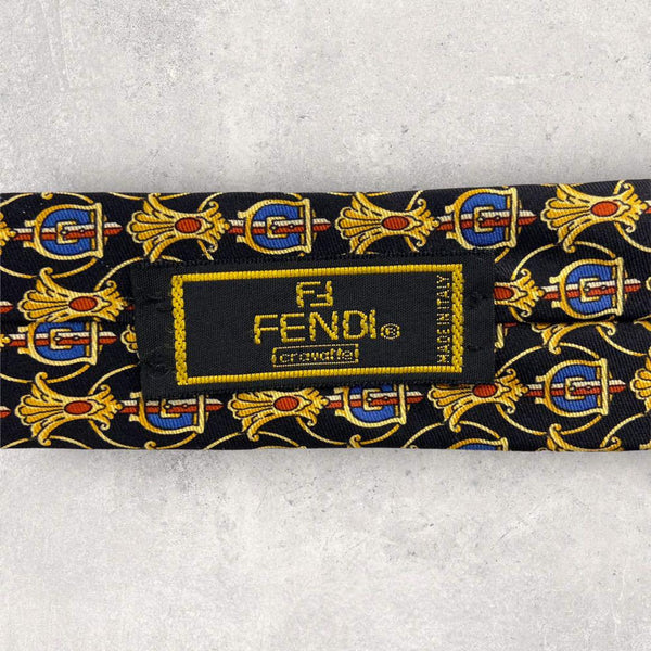 【5024】良品！FENDI フェンディ　ネクタイ　総柄　ブラックベース