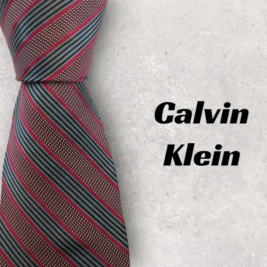 [5094] Beautiful item! Calvin Klein tie, red stripes 