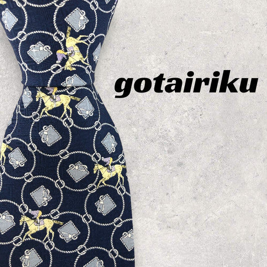 [5473] Beautiful item! Gotairiku tie, blue, horse pattern 