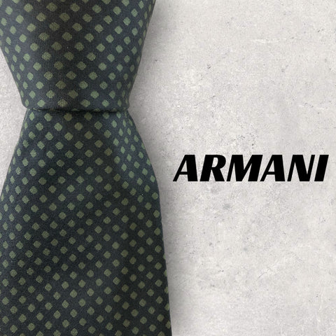 【5831】美品！ARMANI　ネクタイ　ネイビー×グリーン系