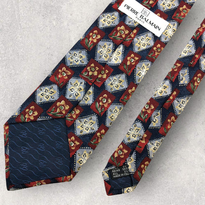 [5322] Beautiful item! PIERRE BALMAIN tie, floral pattern, blue x red 